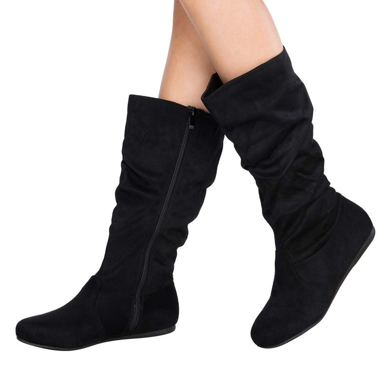 Olivia K Womens Low Heel Mid-Calf Slouchy Suede Slip On Casual Boots with Side Zipper - Image 3